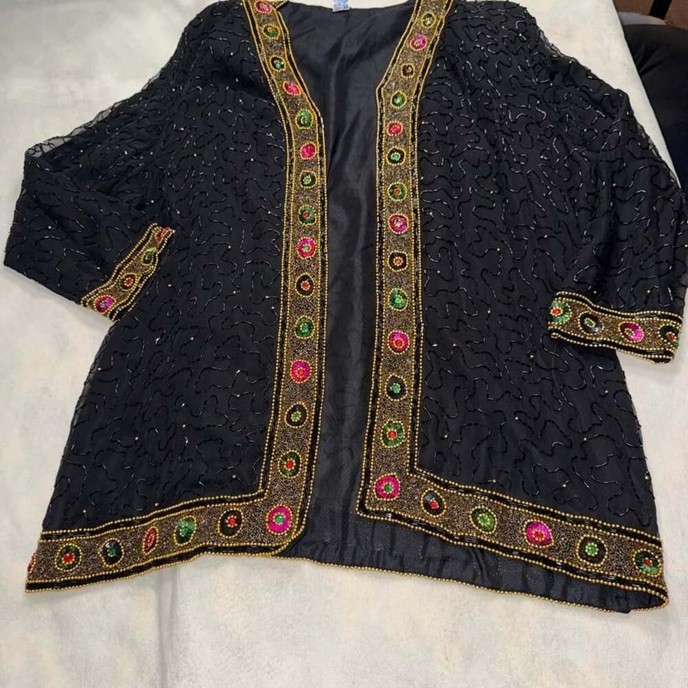 GUNIT Vintage Beaded Black Rayon Cardigan Jacket Size M